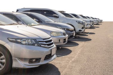 Lot of used car for sales in stock isolated