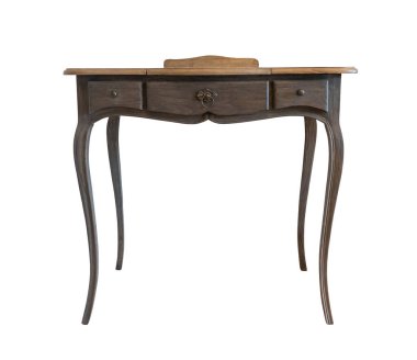vintage hard wooden table with drawer isolated on white bacground