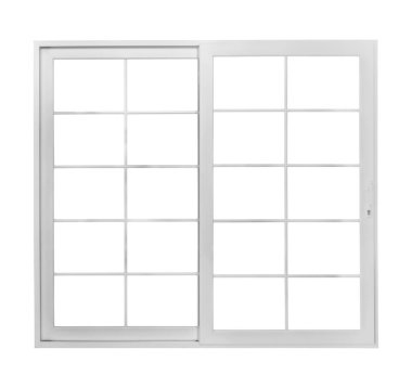 Beyaz arkaplanda izole edilmiş gerçek klasik ev penceresi çerçevesi