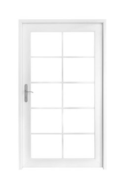 Real vintage house door window frame isolated on white background