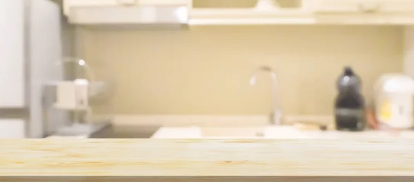 Schwarz Holz Arbeitsplatte Mit Unscharfem Hintergrund Küche — Stockfoto