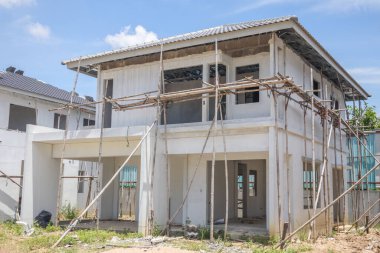construction residential new house with prefabrication system in progress at building site