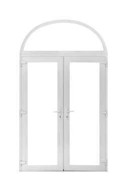 Real vintage house door window frame isolated on white background
