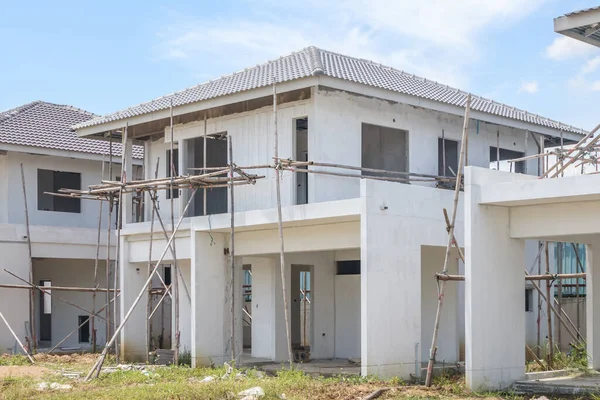 construction residential new house with prefabrication system in progress at building site