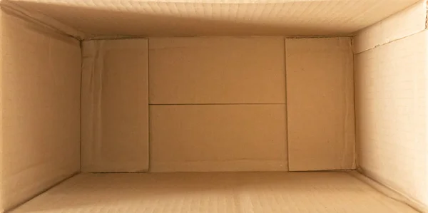 Abrir Caja Cartón Marrón Vacía Vista Superior Fondo — Foto de Stock