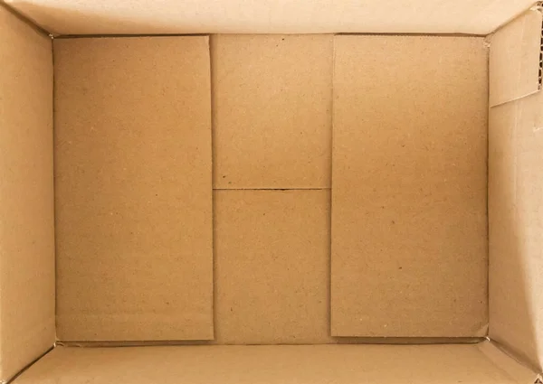 Open Empty Brown Cardboard Box Background Top View — Stock Photo, Image