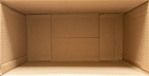 Open Empty Brown Cardboard Box Background Top View — Stock Photo, Image
