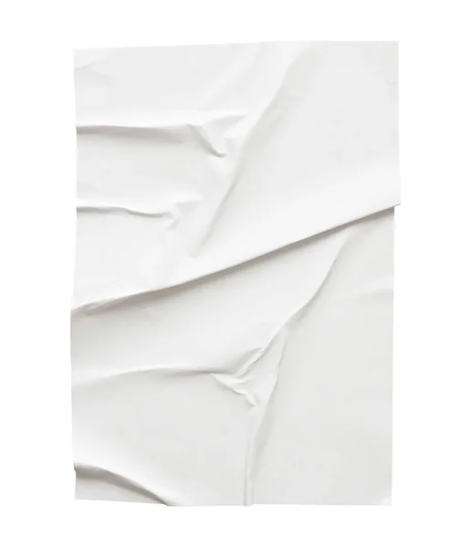 Branco Branco Crumpled Vincado Papel Adesivo Poster Textura Isolada Fundo — Fotografia de Stock