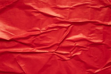 Boş kırmızı buruşmuş ve buruşmuş kağıt poster dokusu arkaplanı