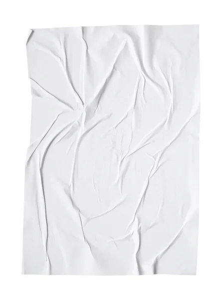 Prázdné Bílé Zmačkané Zmačkané Papírové Samolepky Plakát Textura Izolované Bílém — Stock fotografie