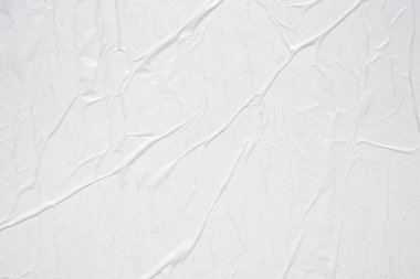 Beyaz boş buruşmuş ve buruşmuş kağıt poster dokusu arka planı
