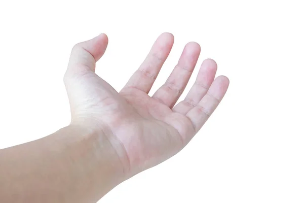 Człowiek Otwarta Ręka Gest Trzymając Coś Izolowane Białym Tle — Zdjęcie stockowe