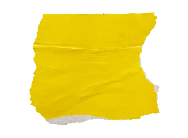 Stuk Geel Papier Scheur Geïsoleerd Witte Achtergrond — Stockfoto