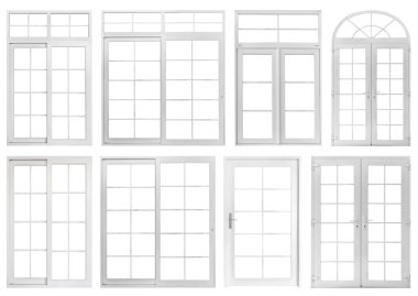 Beyaz arkaplanda izole edilmiş gerçek klasik ev penceresi çerçevesi