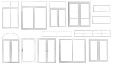 Beyaz arkaplanda izole edilmiş gerçek klasik ev penceresi çerçevesi