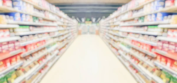 Nawa Supermarketu Półki Wnętrze Zamazane Tło — Zdjęcie stockowe