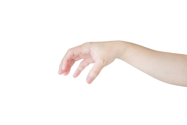 Woman Hand Gesture Holding Something Isolated White Background — Stock Photo, Image
