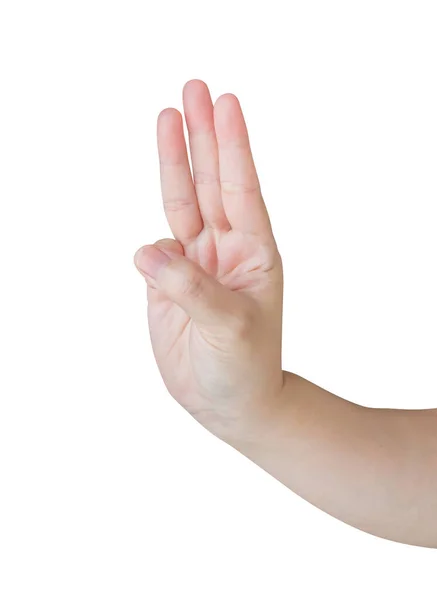 Gesto Mano Mujer Muestran Tres Dedos Signo Aislado Sobre Fondo —  Fotos de Stock