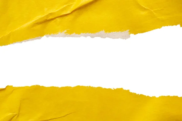 Yellow Ripped Paper Torn Edges Strips Isolated White Background — Stock Fotó