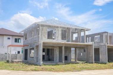 construction residential new house with prefabrication system in progress at building site
