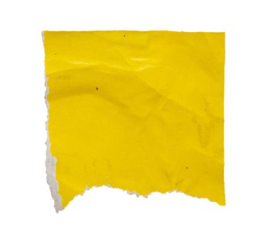 Beyaz arkaplanda izole edilmiş sarı kağıt parçası