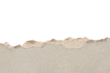 Gri yırtılmış kağıt kenarları beyaz arkaplanda izole edilmiş.