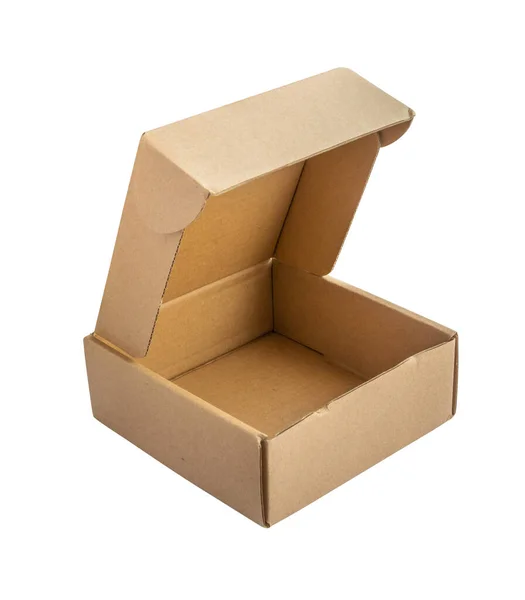 Mockup Brązowe Pudełko Kartonowe Izolowane Białym Tle — Zdjęcie stockowe