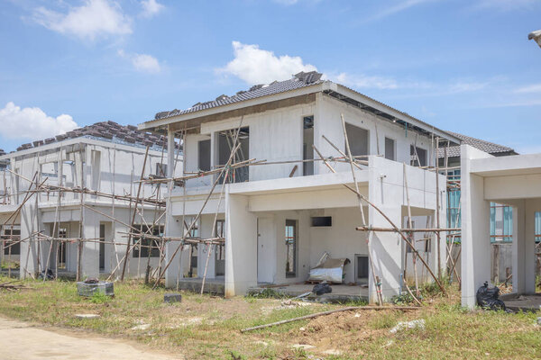 construction residential new house with prefabrication system in progress at building site