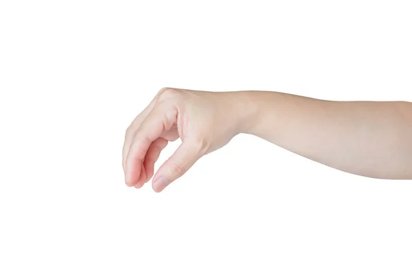 白い背景に隔離された何かを保持する女性の手のジェスチャー — ストック写真