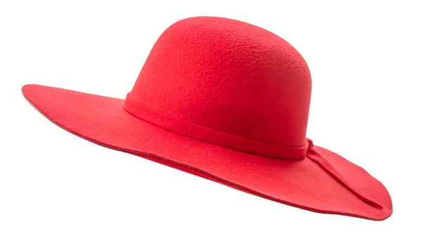 Γυναίκα Κόκκινο Καπέλο Καλοκαίρι Απομονώνονται Λευκό Φόντο — Φωτογραφία Αρχείου