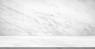 Mokup ürün görüntüleme şablonu için doğal duvar dokusu arka planına sahip beyaz mermer masa üstü