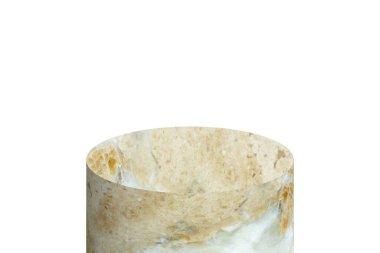 Ürün sunumu için beyaz arkaplan üzerinde izole kahverengi mermer podyum mozaik silindir şekli