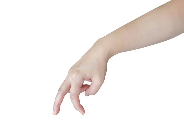 Frau Hand Fuß Geste Isoliert Auf Weißem Hintergrund — Stockfoto