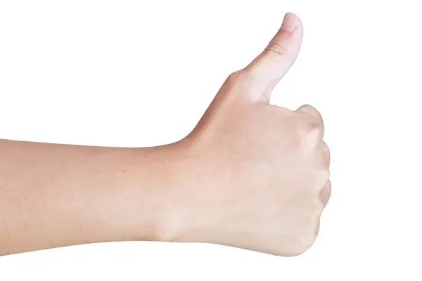 Człowiek Ręka Gest Kciuk Górę Znak Izolowane Białym Tle — Zdjęcie stockowe