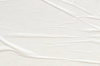 Beyaz boş buruşmuş ve buruşmuş kağıt poster dokusu arka planı