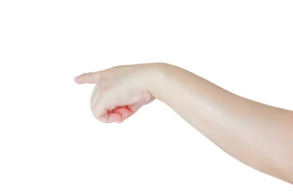 Female Hand Touching Pointing Something Isolated White Background — Stock Photo, Image