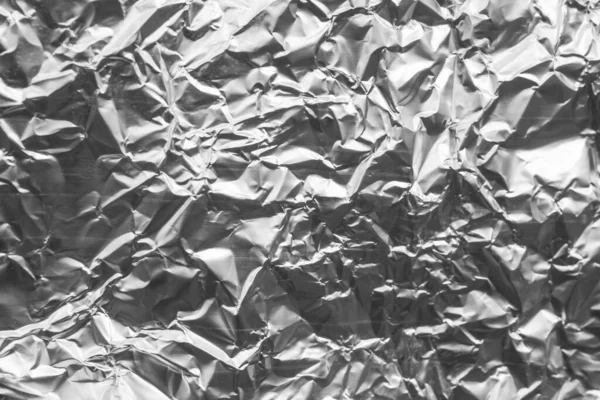 Błyszczący Metal Srebro Szary Folia Zgnieciony Tekstury Tło — Zdjęcie stockowe