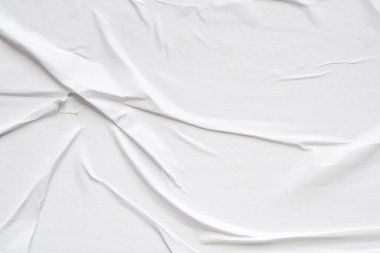 Beyaz boş buruşmuş ve buruşmuş kağıt poster dokusu arka planı