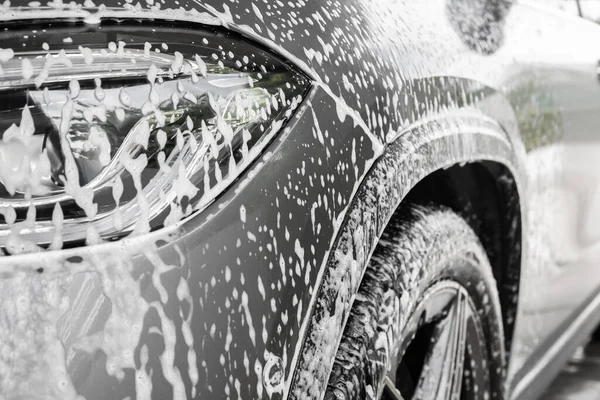 Bilrengöring Och Tvätt Med Skumtvål — Stockfoto