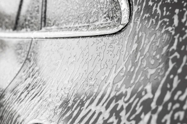 Limpeza Carro Lavagem Com Sabão Espuma — Fotografia de Stock