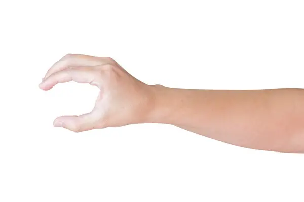 Жест Руки Человека Держа Изолированное Белом Фоне — стоковое фото