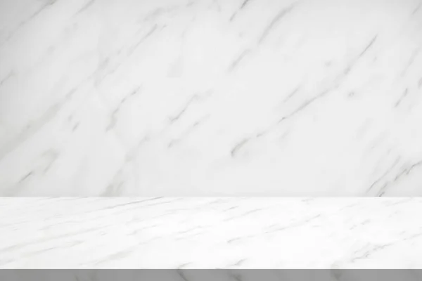 Weiße Marmortischplatte Mit Natürlicher Wandtextur Hintergrund Für Produktvorlage Attrappen Stockbild