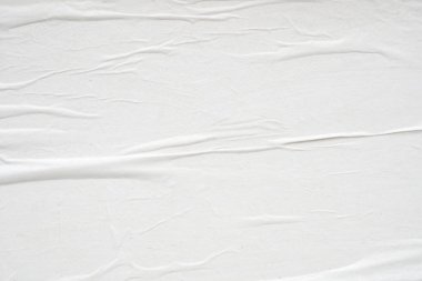 Beyaz boş buruşmuş ve buruşmuş kağıt poster dokusu arka planı