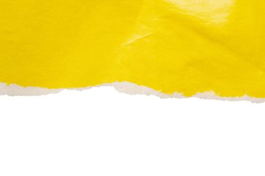 Yellow ripped paper torn edges strips isolated on white background