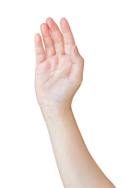 Woman hand gesture isolated on white background