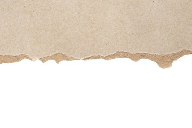 Gri yırtılmış kağıt kenarları beyaz arkaplanda izole edilmiş.