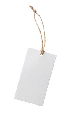 Beyaz arkaplanda izole edilmiş dizgi ile bağlanmış boş fiyat etiketi