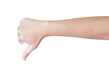 Adam el hareketi baş parmak aşağı işareti beyaz arka planda izole