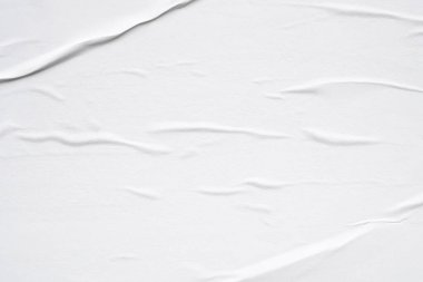 Beyaz boş buruşmuş ve buruşmuş kağıt poster dokusu arka planı