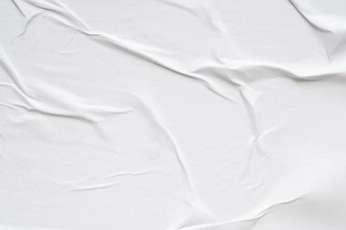 Beyaz boş buruşmuş ve buruşmuş kağıt poster dokusu arka planı